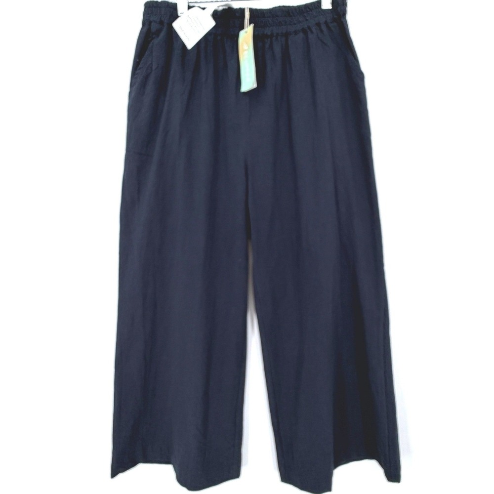 Ecupper Women Cotton Wide Leg Pants XL Dark Blue Elastic Waist NWT
